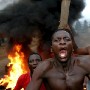 Togolese opposition supporters during riots in Bagida, Togo Sunday 24 April 2005. Streets of Togo turned violent Sunday following a day of voting where opposition claim voter fraud and warn of more violence should the ruling party win.