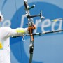 Sung-Hyun Park from South Korea makes her shot during the women's individual 1/8 elimination Archery round against  Elpida Romantzi from Greece at the Olympic games in Beijing, China, 14 August 2008. Elpida Romantzi from Greece was eliminated by Sung-Hyun Park from South Korea