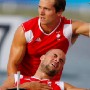 epa01463569 Andrew Russel (front) and G.Beauchesne -Sevigny (back) from Canada react after the men's Canoe Double (C2) 500m final at the Olympic games in Beijing, China, 23 August 2008. Canada placed 5th.  EPA/NIC BOTHMA