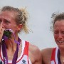 Great Britain gold Lightweight Women's Double Sculls podium